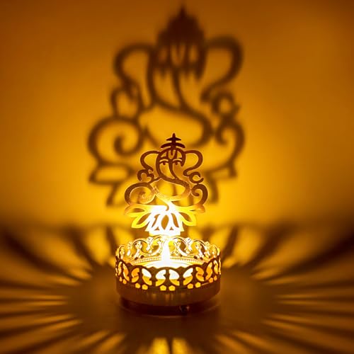 Metal Ganesha Lakshmi Shadow Diyas – Diwali Tea Light Candle Holder Birthday Wedding Gifts for Indian Friends Man Woman Murti Puja Item Home Office Temple Mandir Pooja Altar Decor - Image 4