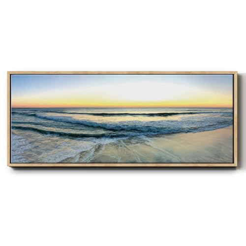 Renditions Gallery Abstract Artwork for Home West End Sunrise on the Horizon Floater Frame Nature Paintings for Kitchen Office Walls - 8"x20" Natural Frame LT619