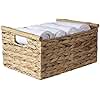 BSTNASI Large Rectangular Wicker Basket With Built-in Wooden Handles, Water Hyacinth Woven Basket for Organizing, Utility Shelves, Towel Storage Basket