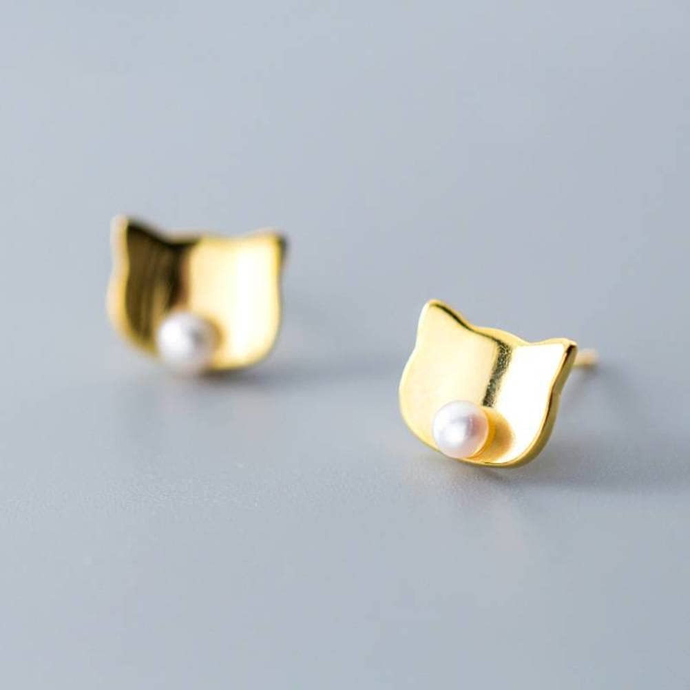 Mini-Boucles d'oreilles S925 pour chat blanches et brillantes en argent - 4