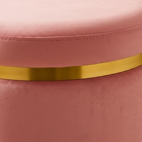 Image of Decorative Ottoman Pouffes for Sitting - Two-Piece Set of Puffy Stools and Footstools - Round Ottoman Stool for Living Room Furniture (Pink)