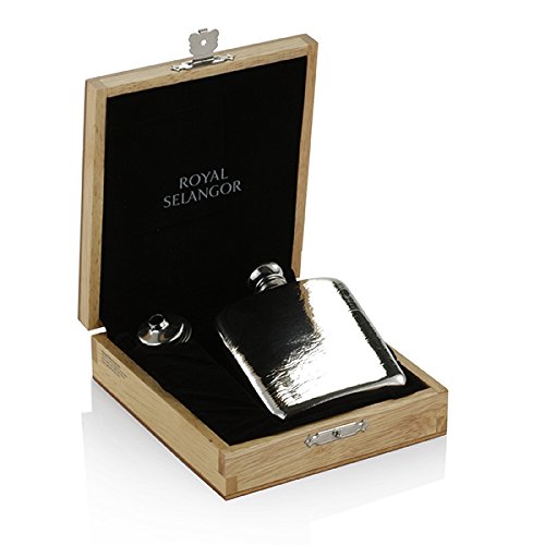 Royal Selangor Hand Finished Gift Box Collection Pewter Hip Flask (130Ml) In Blonde Wooden Gift Box Gift #TOP11