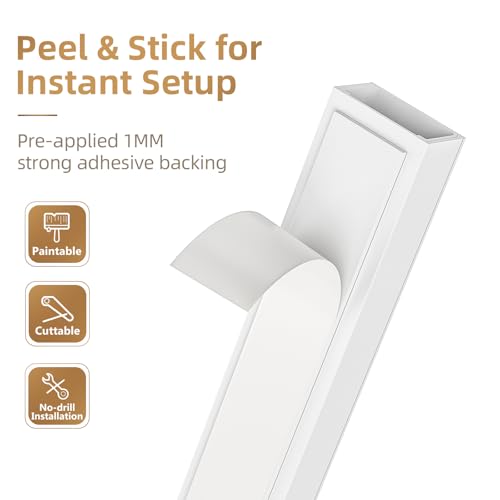 Delamu Cord Hider, Cord Covers for Wires on Wall, One-Cord Cable Hider, Self-Adhesive Wire Hiders Wire Covers for TV Cords on Wall, Easy Mount Cable Cover Management Kit, 6X W0.59 H0.4in, White by Delamu - Image 5