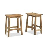 VICTORY RELAX Wooden Counter Stool - Set of 2 Backless Design with Ergonomic Saddle Seat - Light Natural Acacia Wood Kitchen & Bar Stool - Space-Saving Seating & Decor, 24 Inch Height