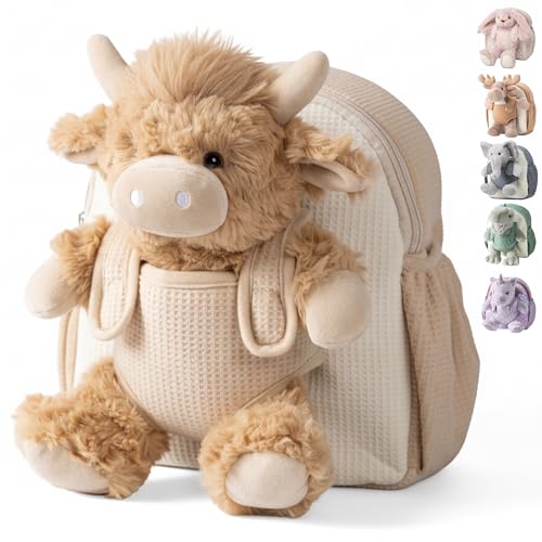 Moonkie Hug & Go Highland Cow Toddler Backpack – Soft Plush Bag with Take-Along Toy for Boys & Girls Aged 2–4 | Ideal for Daycare, Travel & Birthday Gifts for 3-Year-Old Kids