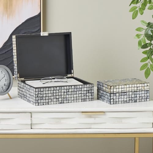Deco 79 085447 Mother Of Pearl Shell Geometric Handmade Decorative Box Square Mosaic Storage Decorative Keepsake Box thumb #1