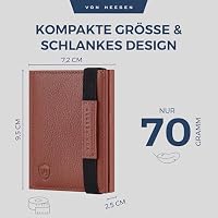 VON HEESEN Slim Wallet mit XL Münzfach & RFID-Schutz - Mini Geldbörse Herren & Damen - Kartenetui Kreditkartenetui - Portmonee Geldbeutel Portemonnaie klein Cognac-Braun – Ansicht 6