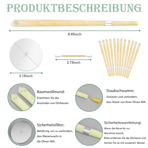 NatüRliche Ohrkerzen, 50 StüCk Ohrkerzen Zur Reinigung Bienenwachs Set，Kommt Mit 20-Ohrkerzen, 10-Schutzscheiben Und 20-WattestäBchen，Ohrenkerzen Zur Reinigung Ohrenschmalz.