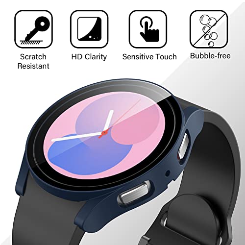 Amizee 2 Pack Screen Protector Case Compatible with Samsung Galaxy Watch 5/Galaxy Watch 4 Case 40mm, with Built-in Screen Protector Hard PC Ultra Thin Anti-Scratch Protective Cover (Blue/Clear)