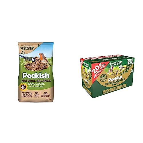 Image of Peckish 60051209 Natural Balance Seed Mix for Wild Birds, 12.75 kg, Gold & Extra Goodness Energy Balls 50 Box plus 20% Extra Free, Green, 1 Count (Pack of 1)