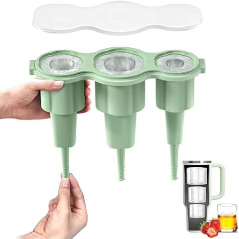 Longzon Ice Cube Tray for Stanley Cup 30-40 oz Easy Release Tumbler Cup Ice Mold, Silicone Ice Tray Molds With Lid for Chilling Cocktails, Whiskey, Drinks, Coffee Easy Fill and Release Ice Maker-Green Cover