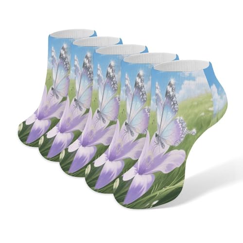 VstaDank Butterflies Fall on Flowers Ankle Socks 5 Pairs Fashion Invisible Low Cut Sock for Adult Casual Short Sock Soft Cozy No Show Socks