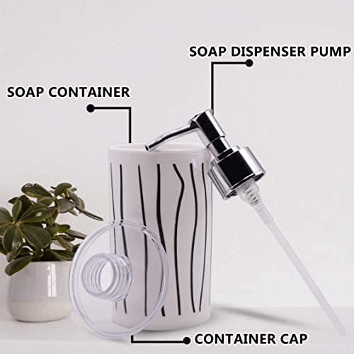 Image of SHENRON Bathroom Accessories Set for Utility and Bathroom Decor | Liquid Soap Dispenser and Toothbrush Holder Combo Colour- White with Line