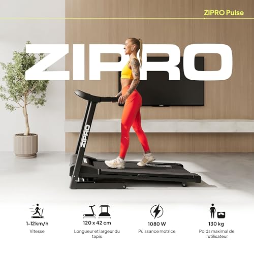 ZIPRO Tapis de Marche Pliable 1-12 km/h, 15 Niveaux d'inclinaison pour Tapis de Course Motorisé Inclinable, Treadmill Silencieux, Walking Pad avec Affichage LED et APP (Pulse) – Image 3