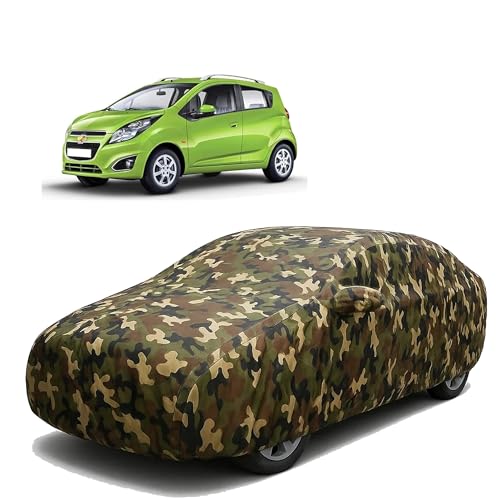 Image of Sulfar 100% Waterproof Car Body Cover Compatible with Mirror for Chevrolet Beat with Long Lasting Durable Material (Triple Stitched, Full Bottom Elastic, Camouflage Army)