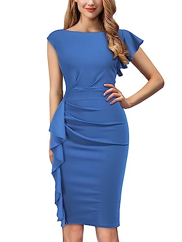 Image of AISIZE Women's Pinup Vintage Ruffle Sleeves Cocktail Party Pencil Dress