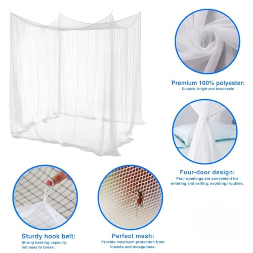 Image of Mosquito Net for King Size Bed, Mosquito Net Double & Queen Size Bed - Canopy with Base Cloth, 300 Holes /in Mesh, 2 Openings, Portable Machardani for Home & Travel
