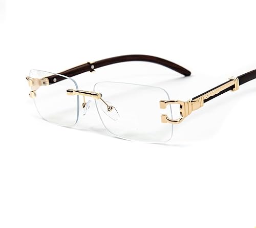 Miniatura 4 de Gafas de sol vintage pequeñas retro sin montura transparente con montura dorada, estilo hip hop, rectangulares, para hombres y mujeres, sin marco,