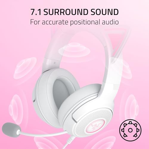 Image of Razer Kraken Kitty V2 USB Wired Headset: Chroma RGB Kitty Ears - Stream Reactive Lighting - HyperClear Cardioid Mic - 40 mm Drivers - 7.1 Surround Sound - Comfortable Ear Cushions - White