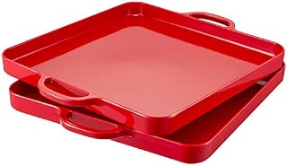HSDT Serving Trays Trendy Red Colors Melamine Square Serving Tays with 2 Strong Handles Cafeteria Food Trays for Eating 12.5x12.5 Inch Light Weight and Easy to Clean ,TR17-02