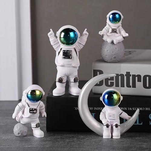 Ni-JASW Gradient Astronaut Statues Set of 4 Spaceman Figurines Space Theme Decor for Room Shelf Desk Cake Toppers