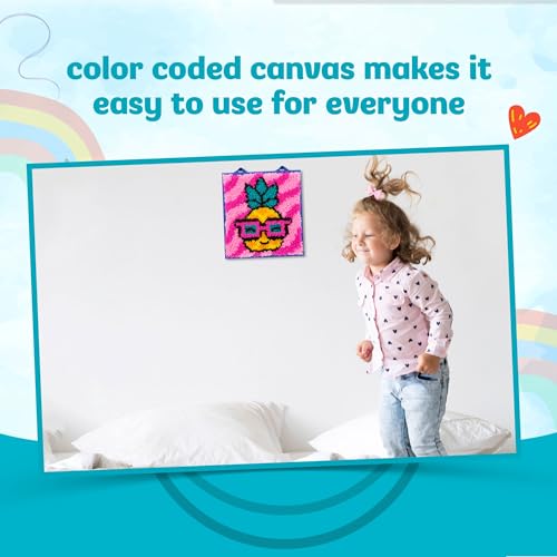 PlayMonster LatchKits for Wall Hangings & Mini-Rugs - Pineapple - Craft Kit with Easy, Color-Coded Canvas, Pre-Cut Yarn & Latch Hook Tool - Perfect DIY Craft for Kids - Ages 6 and Up, Small, Multi