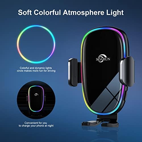 SOARUN Wireless Car Charger,[Smart Auto-Clamping] 15W Qi Fast Charging Auto Clamping Car Mount,Windshield Dashboard Air Vent Car Phone Holder for iPhone 15/14/13/12/11/X,Samsung S23/S22/S21/S20 etc
