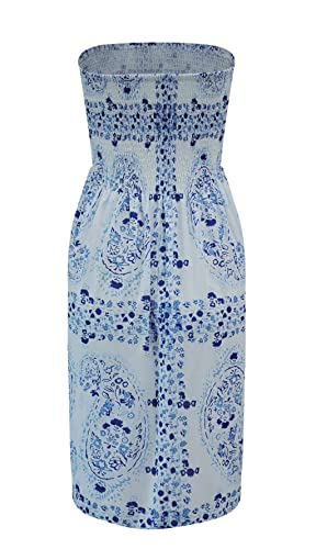 Image of Zyyfly Tube Top Dress Women Summer Beach Coverup Stretch Smocked Strapless Dress