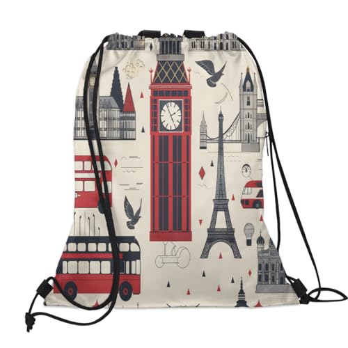 London Drawstring Backpack with Water Bottle Pocket Lightweight String Bag Big Ben England Sports Gym Swim Sackpack for Men Women2