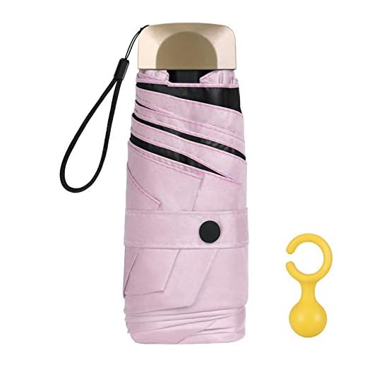Vicloon Mini Paraguas, Paraguas de Viaje Portátil 6 Varillas, Paraguas Plegables con 210T Negro Tela de Goma, Aleación de Aluminio de Costilla & Mango Dorado, Resistencia UV & Impermeable - Rosado