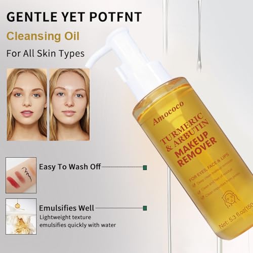 Image of Turmeric & Arbutin Makeup Remover Water, Deep Clean Facial Cleanser for All Skin Types, 5.3 fl oz, Removes Waterproof Makeup & Impurities, Non-Stripping, Residue-Free Formula with Natural Ingredients