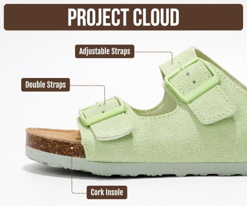 Image of Project Cloud 100% Genuine Leather Flat Sandals For Women 2026 Cork Footbed Womens Sandals with Memory Foam and arch support Vacation Essentials Slides for Women Footwear (Venita)