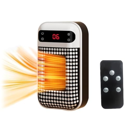 Ptdfjspt Calentadores Portátiles para Interiores, Calentador Inalámbrico de 500 Vatios, Calentador para Invierno, Calentador Remoto + Pantalla LED, Enchufe UE, Color