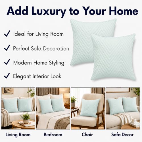 Image of RD TREND UltraSonic Microfiber Cushion Covers, 45 x 45 cm /18 x 18 inches, Set of 2, 250 TC,Back Zipper (Peista Green)