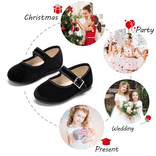 Image of PHIRAMIN Toddler Flower Girl Glitter Dress Shoes Little Girl Ballet Flats Bow Wedding Party