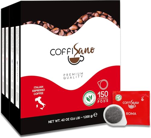 COFFISANO 150 Cialde Caffè in Filtro Carta Compostabile ESE 44 mm Miscela Roma, Bustine Espresso Italiano Monodose – Gusto Cremoso ed Equilibrato