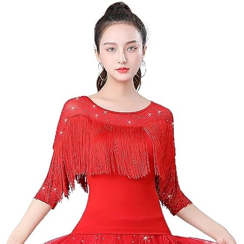 Women's New Modern Dance Tops Dance Clothes Fashion Ballroom Dance Clothes National Standard Dance Latin Dance Red M Cover