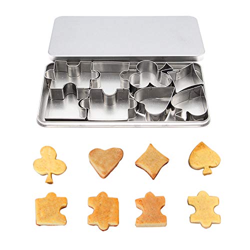 Surgehai Cookie Cutters Set, 8Pcs Poker & Puzzle Shapes Stainless Steel Metal Biscuit Molds Mini Cutters For Kitchen Baking #TOP13