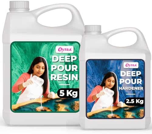 Oytra Deep Pour Casting Liquid Hardener 2 1 Ratio Epoxy Resin for Wood High Gloss Crystal Clear Craft for River Table Tabletop Preservation and Large DIY Cast Art Projects (7.5 Kg)