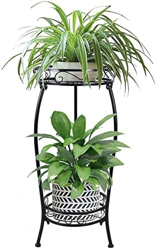 MOCORY Plant Stand Indoor Outdoor 2 Tier 27" Tall Metal Potted Holder Rack Flower Pot Stand Heavy Duty Plant Shelf Rustproof Iron Multiple Plant Round Supports Rack for Planter Corner Garden Balcony Patio