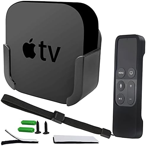 Pinowu Wall Mount Bracket Holder with Siri Remote Case Compatible with Apple TV 4/4K(4th Gen) (Black)