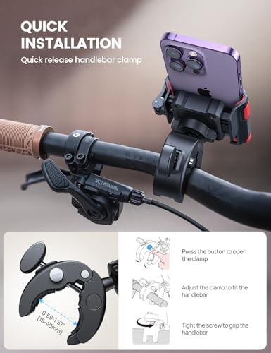 Image of Lamicall Motorcycle Bike Phone Mount, 1s Lock Bike Phone Holder | Camera Friendly Bicycle Phone Clip, Scooter Phone Holder Gifts for iPhone Pro Max, Galaxy S25 Ultra, 4.7-7 inch Phones, Red