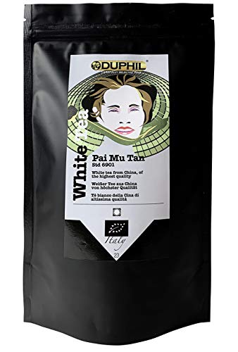 Duphil | Weißer Tee BIO Pai Mu Tan Standard 6901 handgepflückt aus China weich duftig lose beste Qualität im Aromabeutel mit  Zippverschluss | 100g Cover