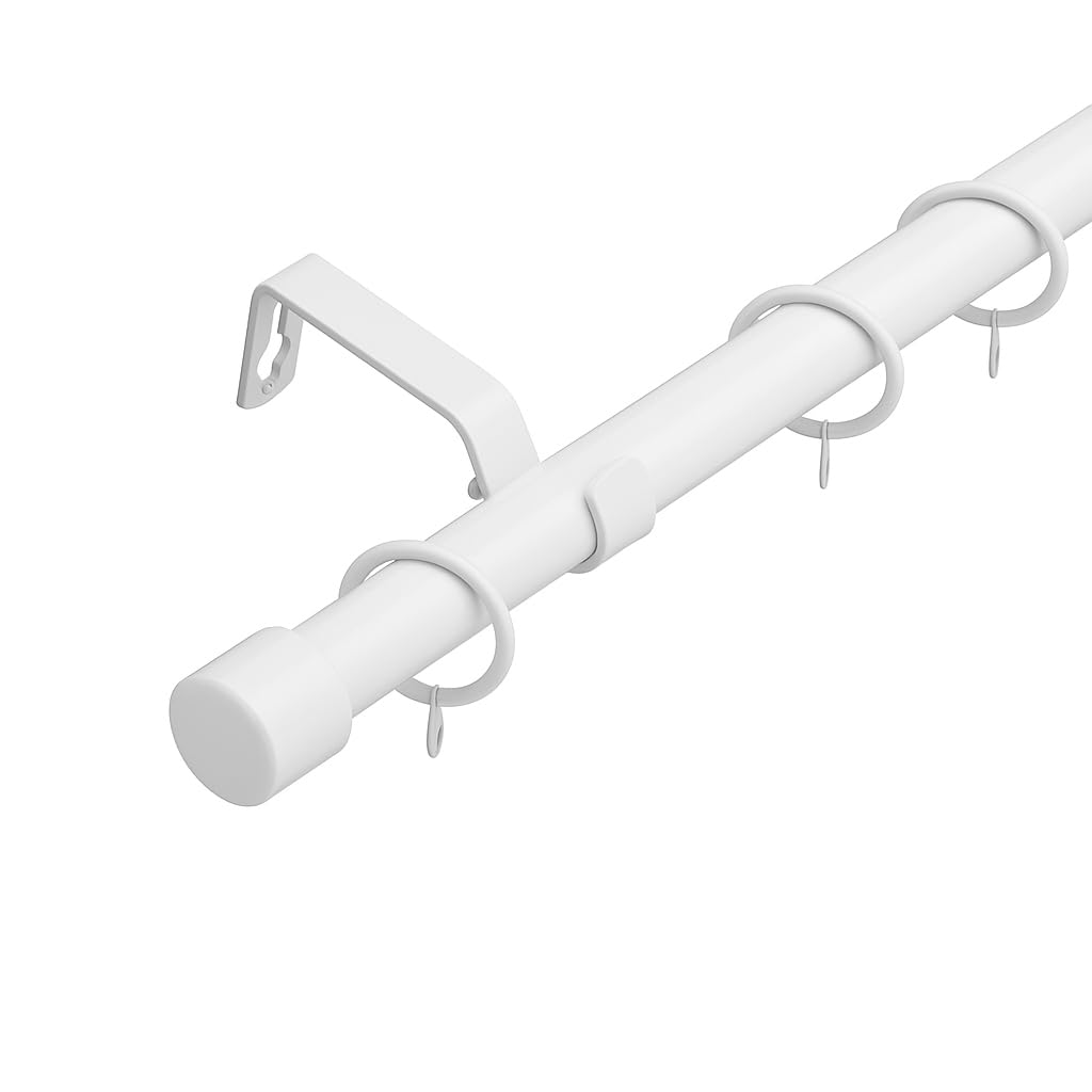 Lister Cartwright 28mm White Adjustable Extendable Metal Curtain Pole Set Rings with Stopper Finial Voile Easy fit to Outdoor, Bedroom, Living Room (210-320 cm)