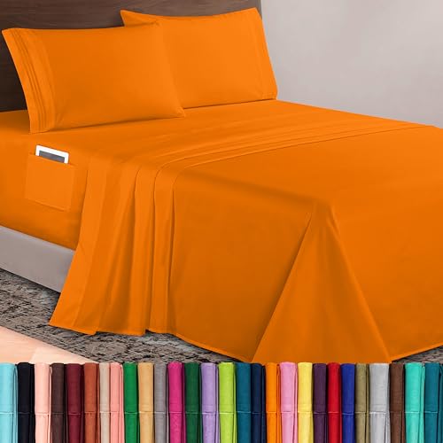 Image of Elegant Comfort Luxurious 1500 Premium Hotel Quality Microfiber 4-Piece Sheet Set, 18-24 Inches Deep - Extra Deep Pocket Sheets - Ultra Soft 4PC Deep Pocket Sheets, Full, Orange