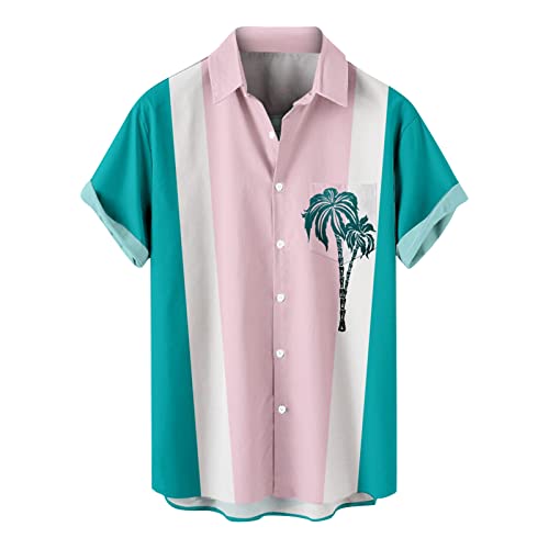 JYJXFD Chemises HawaïEnnes pour Hommes Grands Et Petits Chemise De Plage DéContractéE à Manches Courtes Et à Boutons Chemise De Bowling Tropical Graphic Color Blocking