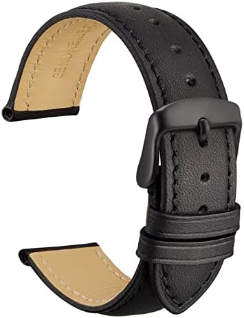 WOCCI 22mm Vintage Leather Watch Band with Black Buckle, Replacement Bands (Black)
