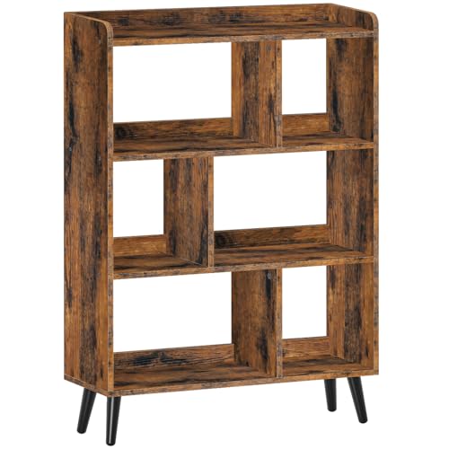 HOOBRO 6 Cube Bookshelf, 4 Tier Bookcase with Legs, Mid-Century