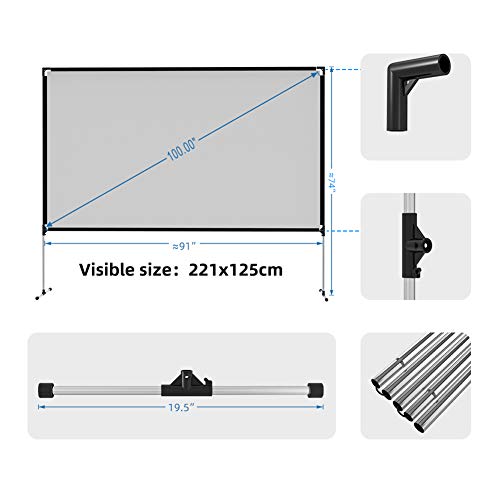 Écran de projection pliable 16:9 extérieur 100 pouces avec support rigide 3D