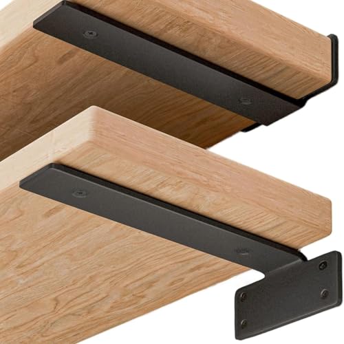 Image of 2Pack Shelf Brackets, 75KG Load Capacity,Heavy Duty Shelf Brackets for Shelves, Coated Metal Wall Shelf Support Brackets (Black, 20cm)